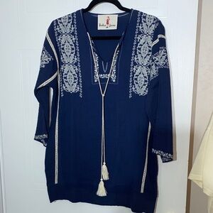 Navy Blue Embroidered Women's Top
